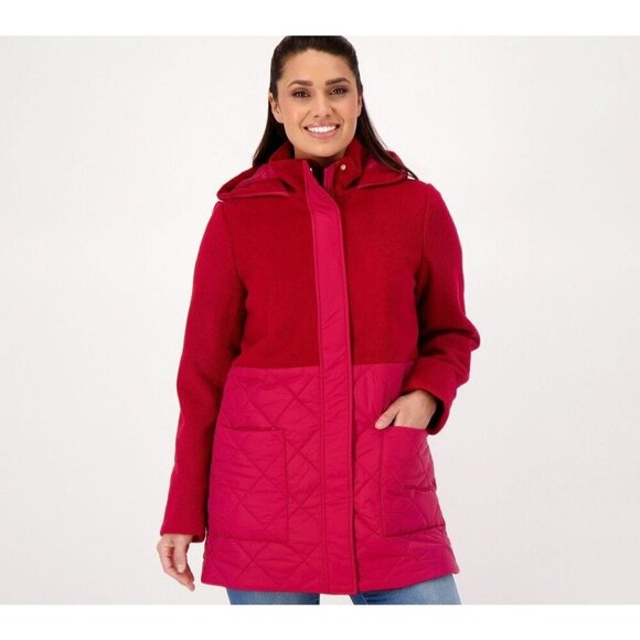 Dennis Basso Mixed Media Quilted Jacket with Hood Red Size 1X Winter Coat - Picture 2 of 8